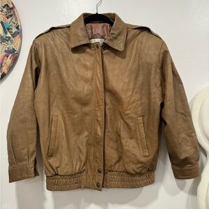 Vintage Leather Brown Bomber Jacket